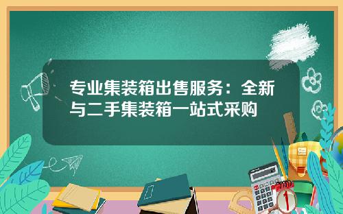 专业集装箱出售服务：全新与二手集装箱一站式采购