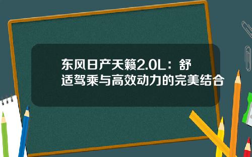 东风日产天籁2.0L：舒适驾乘与高效动力的完美结合