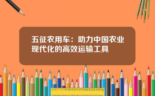 五征农用车：助力中国农业现代化的高效运输工具