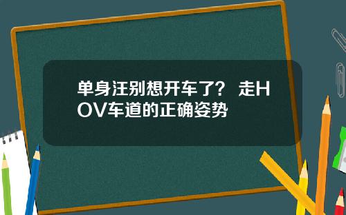 单身汪别想开车了？ 走HOV车道的正确姿势