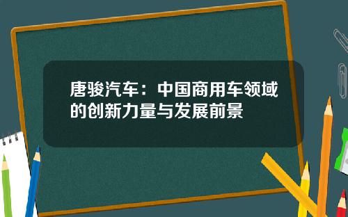 唐骏汽车：中国商用车领域的创新力量与发展前景