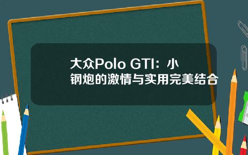 大众Polo GTI：小钢炮的激情与实用完美结合