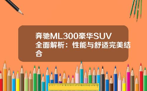 奔驰ML300豪华SUV全面解析：性能与舒适完美结合