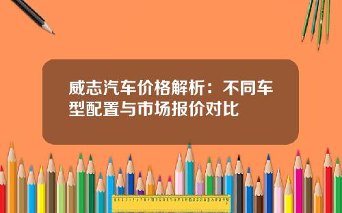威志汽车价格解析：不同车型配置与市场报价对比