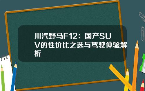 川汽野马F12：国产SUV的性价比之选与驾驶体验解析