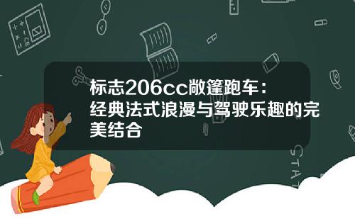 标志206cc敞篷跑车：经典法式浪漫与驾驶乐趣的完美结合
