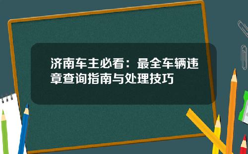 济南车主必看：最全车辆违章查询指南与处理技巧