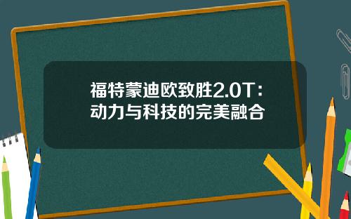 福特蒙迪欧致胜2.0T：动力与科技的完美融合