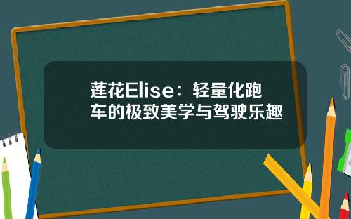 莲花Elise：轻量化跑车的极致美学与驾驶乐趣