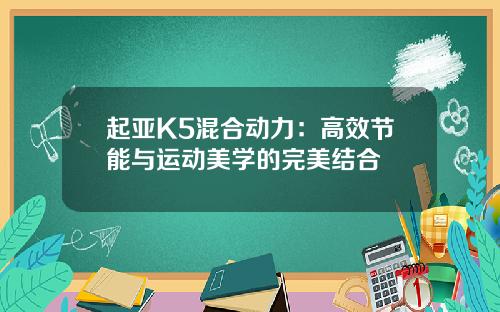 起亚K5混合动力：高效节能与运动美学的完美结合
