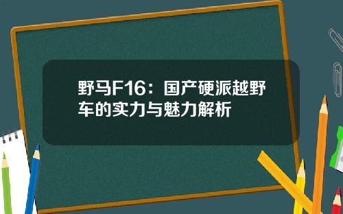 野马F16：国产硬派越野车的实力与魅力解析