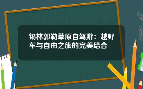 锡林郭勒草原自驾游：越野车与自由之旅的完美结合