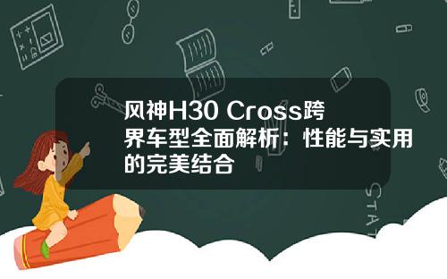 风神H30 Cross跨界车型全面解析：性能与实用的完美结合