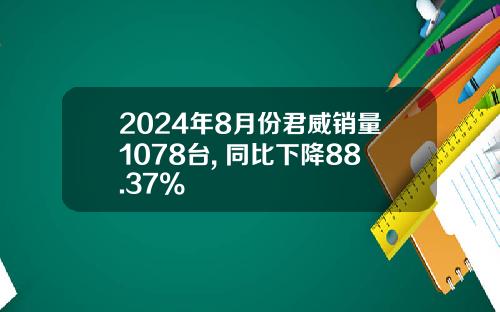 2024年8月份君威销量1078台, 同比下降88.37%