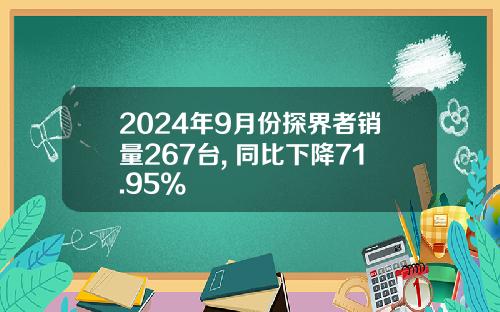 2024年9月份探界者销量267台, 同比下降71.95%