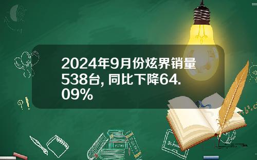 2024年9月份炫界销量538台, 同比下降64.09%