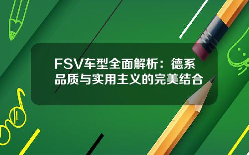 FSV车型全面解析：德系品质与实用主义的完美结合